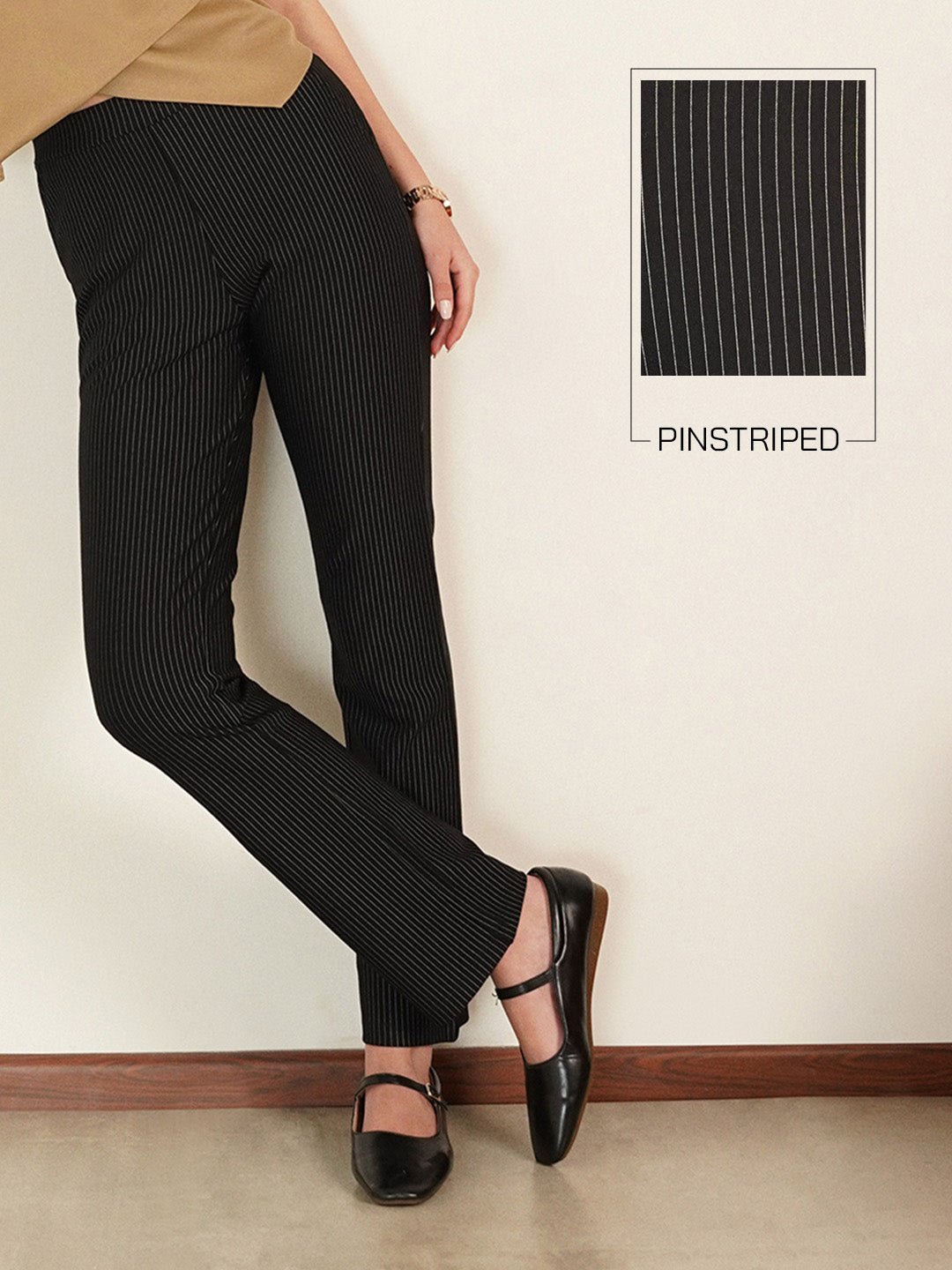 LivIn Striped Bootcut Pants - Black