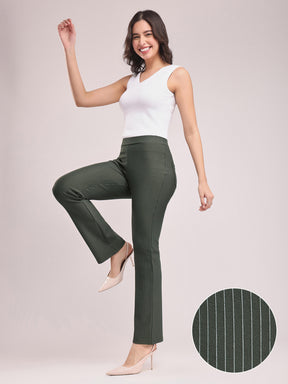 LivIn Striped Bootcut Pants - Olive