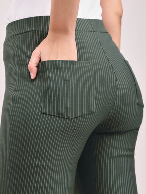 LivIn Striped Bootcut Pants - Olive