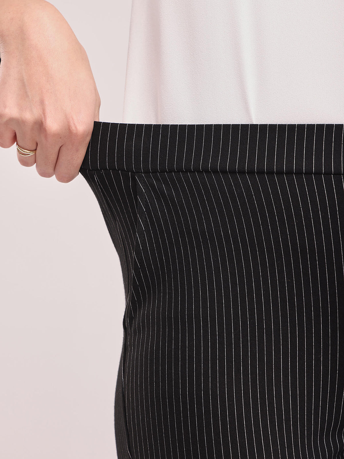 LivIn Striped Straight Pants - Black
