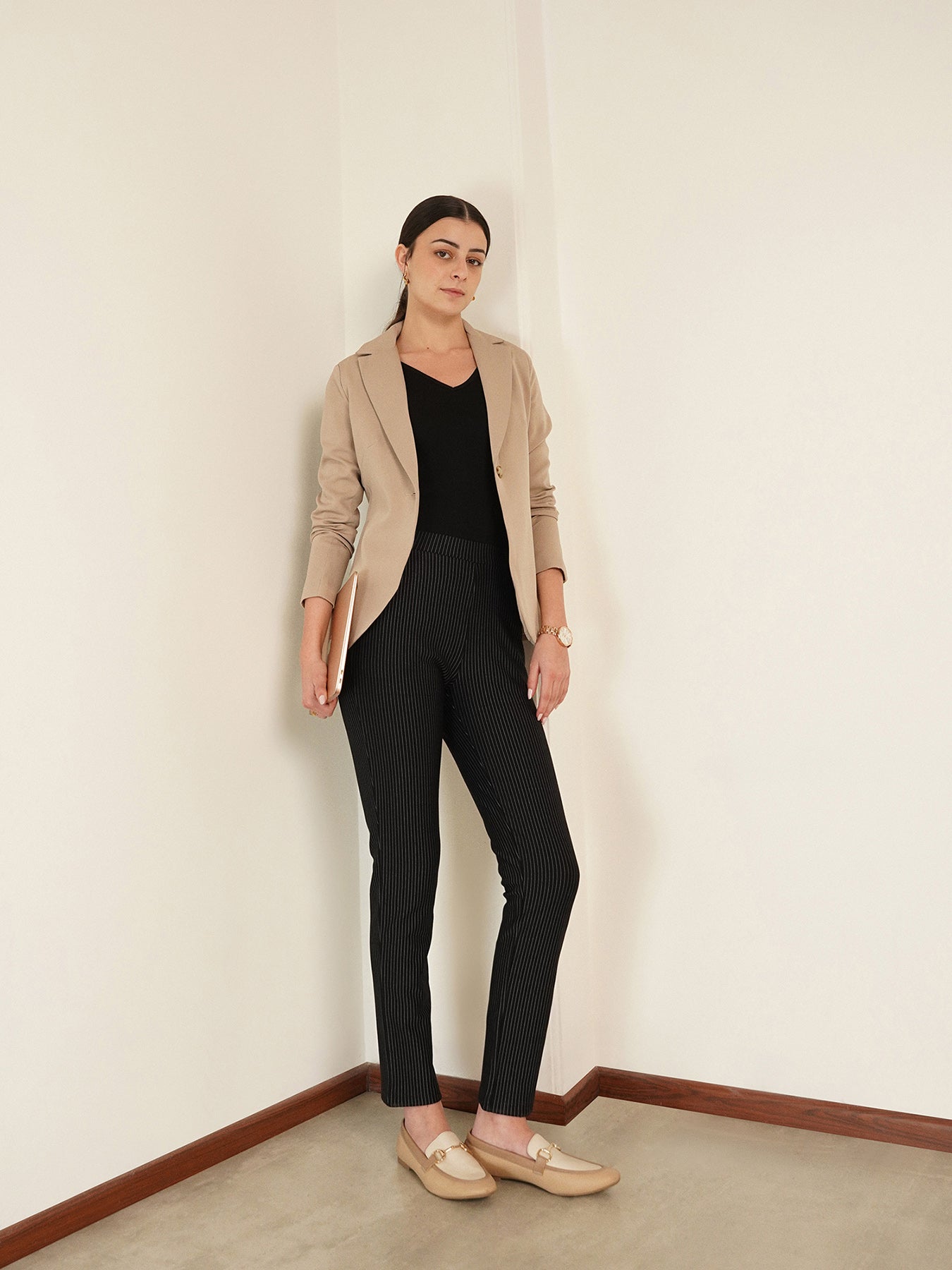 LivIn Striped Straight Pants - Black