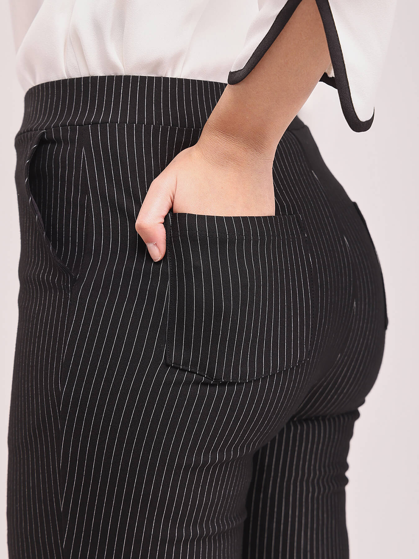 LivIn Striped Straight Pants - Black