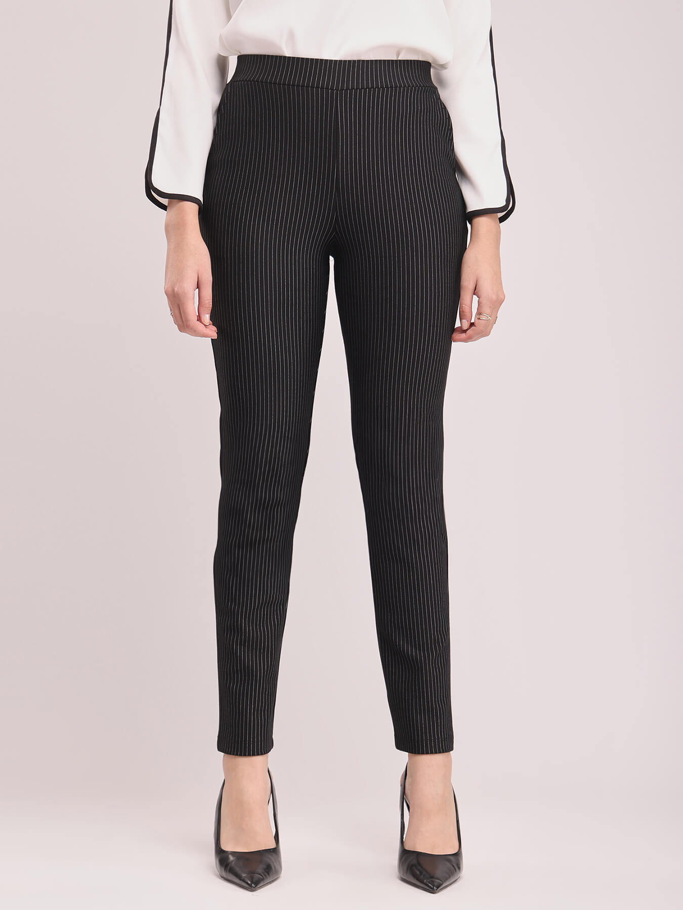 LivIn Striped Straight Pants - Black