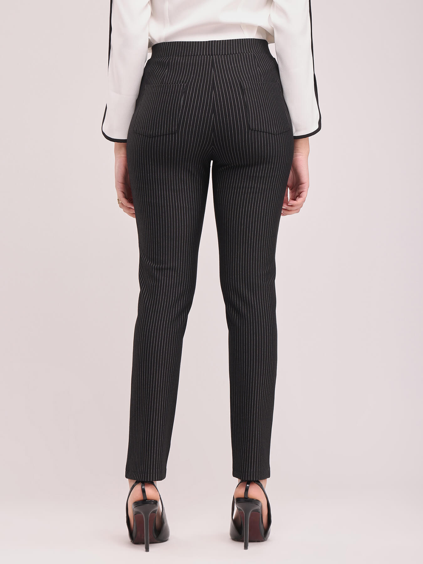 LivIn Striped Straight Pants - Black