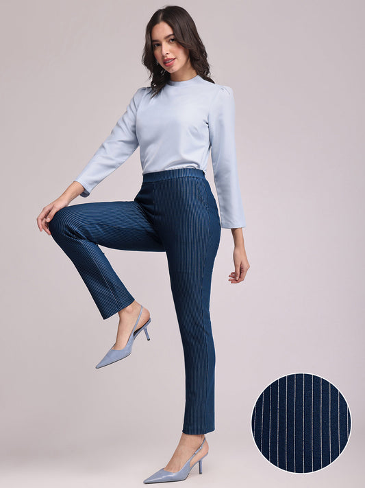 LivIn Striped Straight Pants - Navy