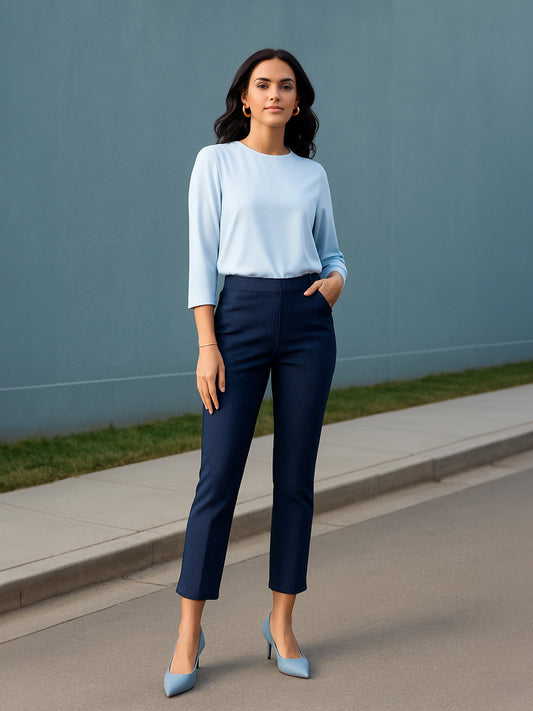 LivIn Striped Straight Pants - Navy