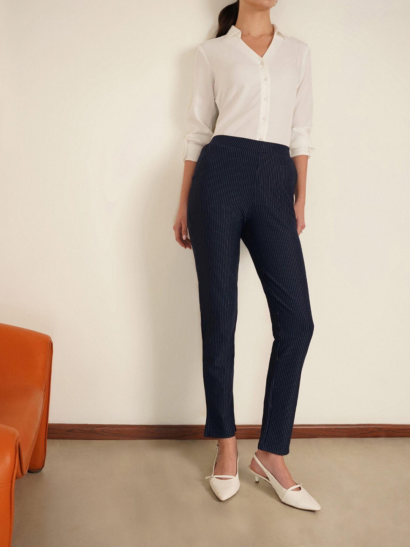 LivIn Striped Straight Pants - Navy
