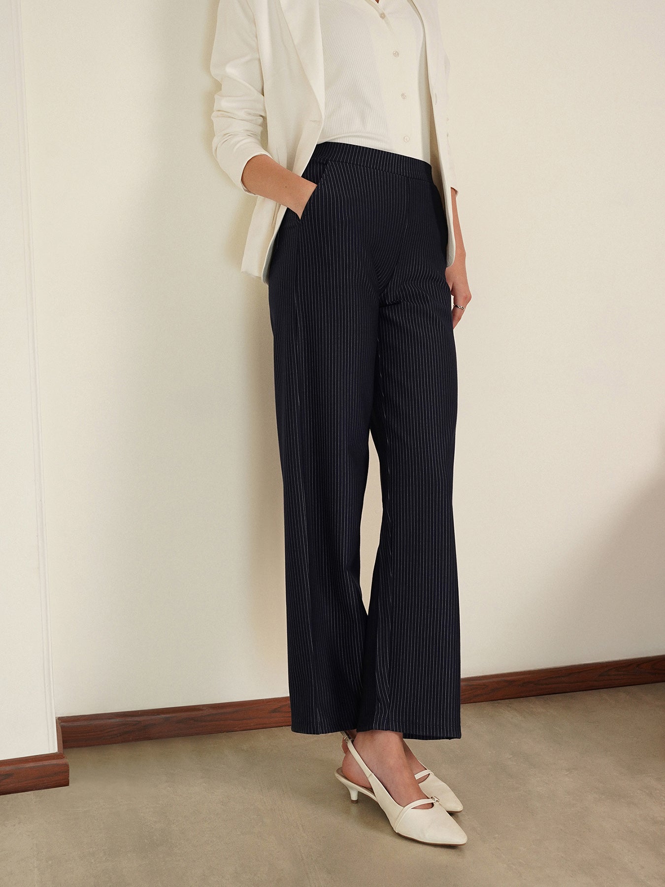 LivIn Striped Wide Leg Pants - Navy