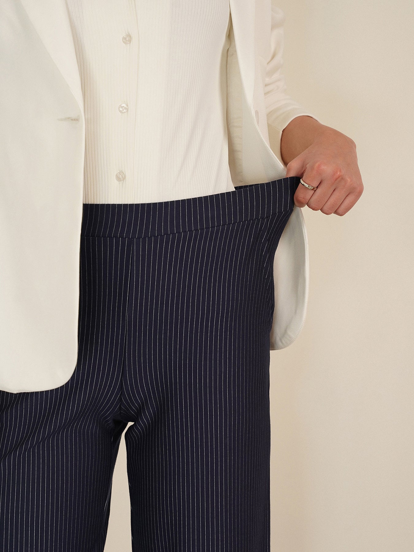 LivIn Striped Wide Leg Pants - Navy