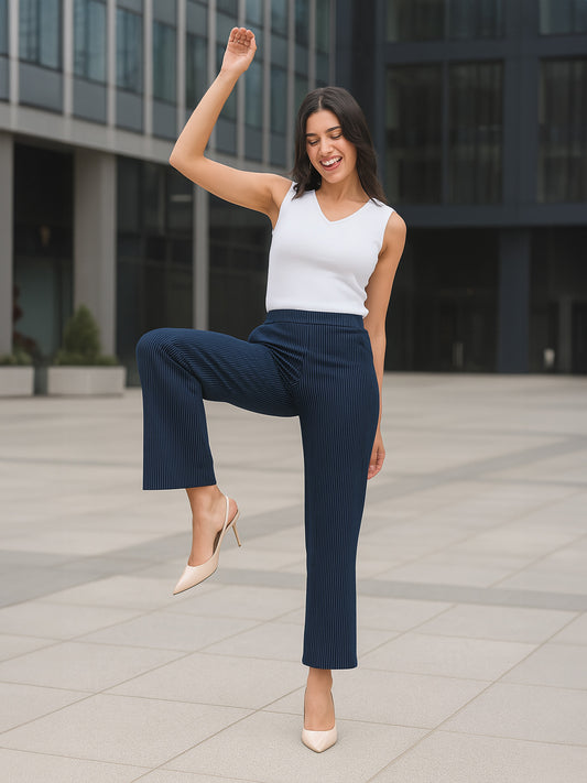 LivIn Striped Wide Leg Pants - Navy