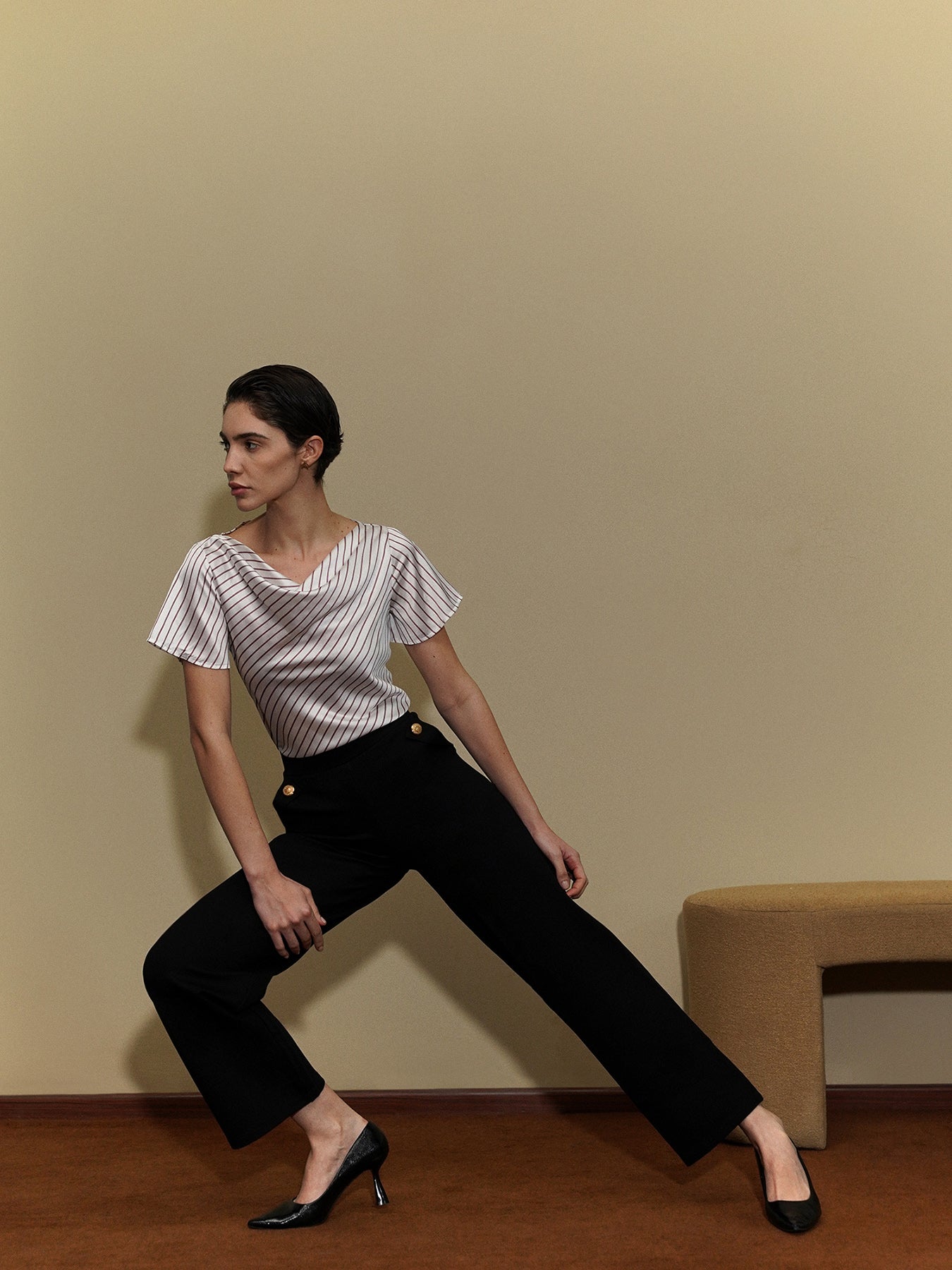 LivIn Wide Leg Pants With Buttons- Black