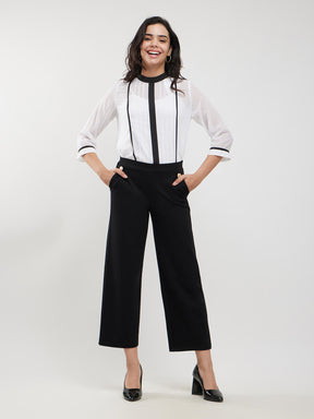 LivIn Wide Leg Pants With Buttons- Black