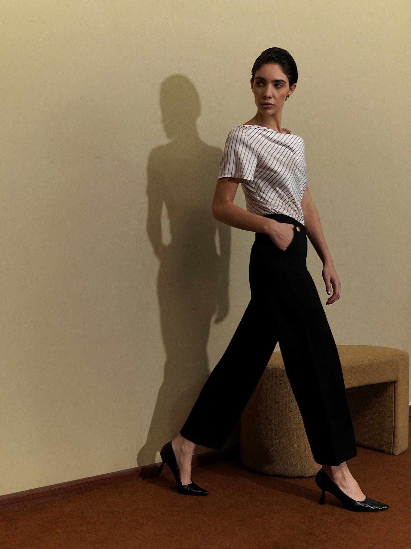 LivIn Wide Leg Pants With Buttons- Black