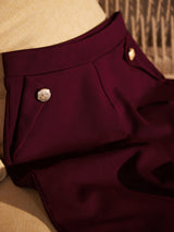 LivIn Wide Leg Pants With Buttons - Maroon