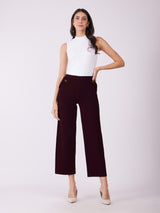 LivIn Wide Leg Pants With Buttons - Maroon