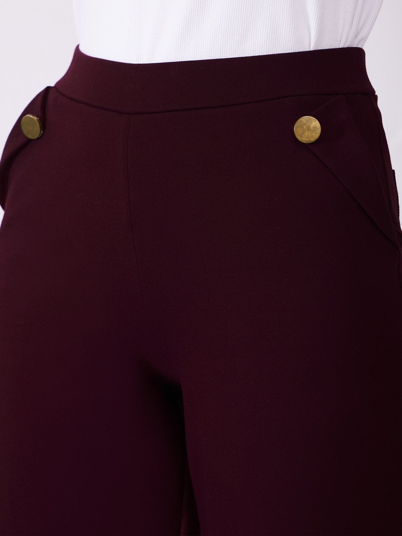 LivIn Wide Leg Pants With Buttons - Maroon