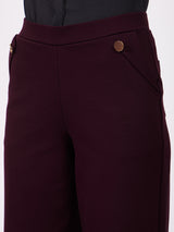 LivIn Wide Leg Pants With Buttons - Maroon