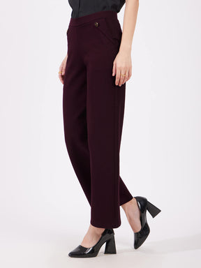 LivIn Wide Leg Pants With Buttons - Maroon