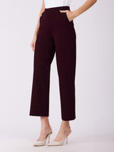 LivIn Wide Leg Pants With Buttons - Maroon