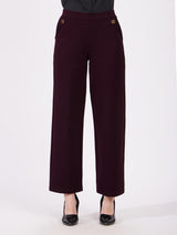 LivIn Wide Leg Pants With Buttons - Maroon