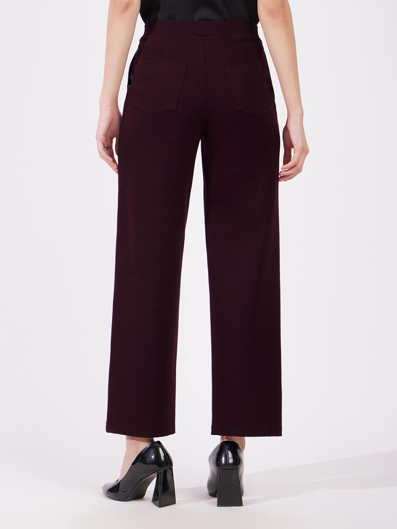 LivIn Wide Leg Pants With Buttons - Maroon