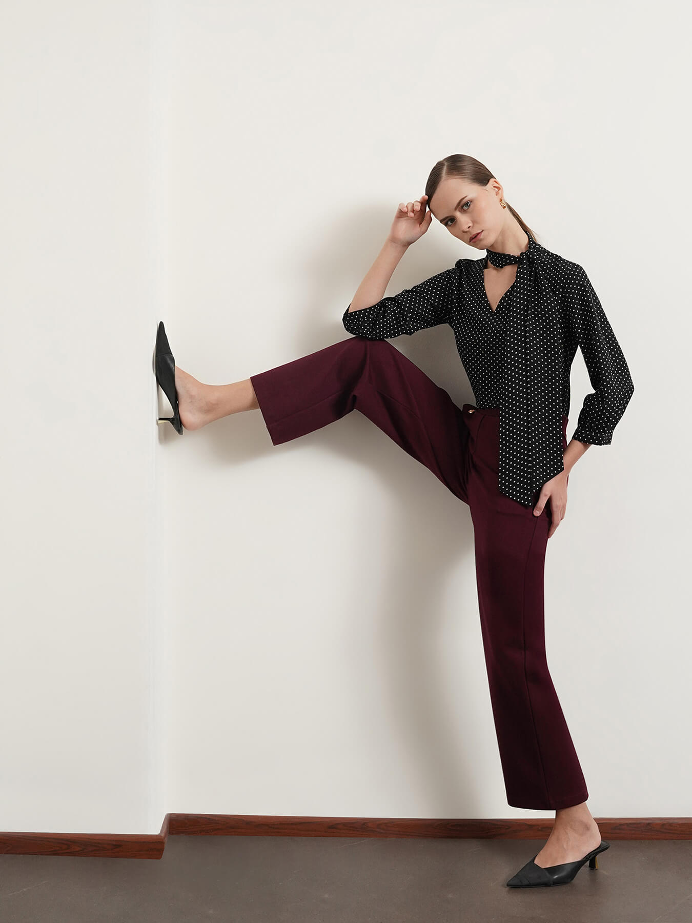 LivIn Wide Leg Pants With Buttons - Maroon