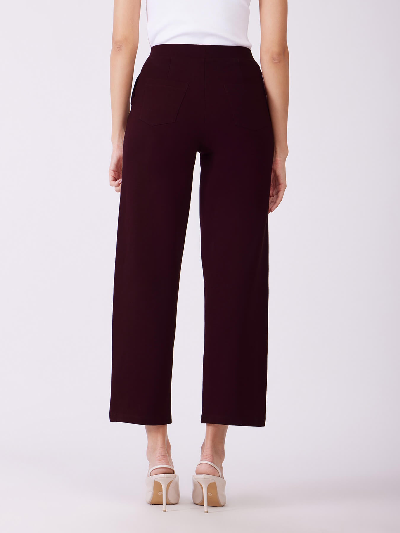 LivIn Wide Leg Pants With Buttons - Maroon