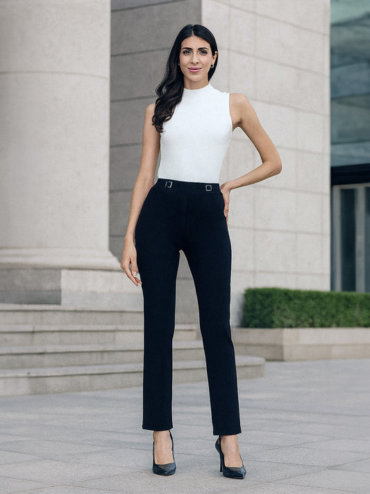 LivIn Bootcut Pants With Buckle - Black
