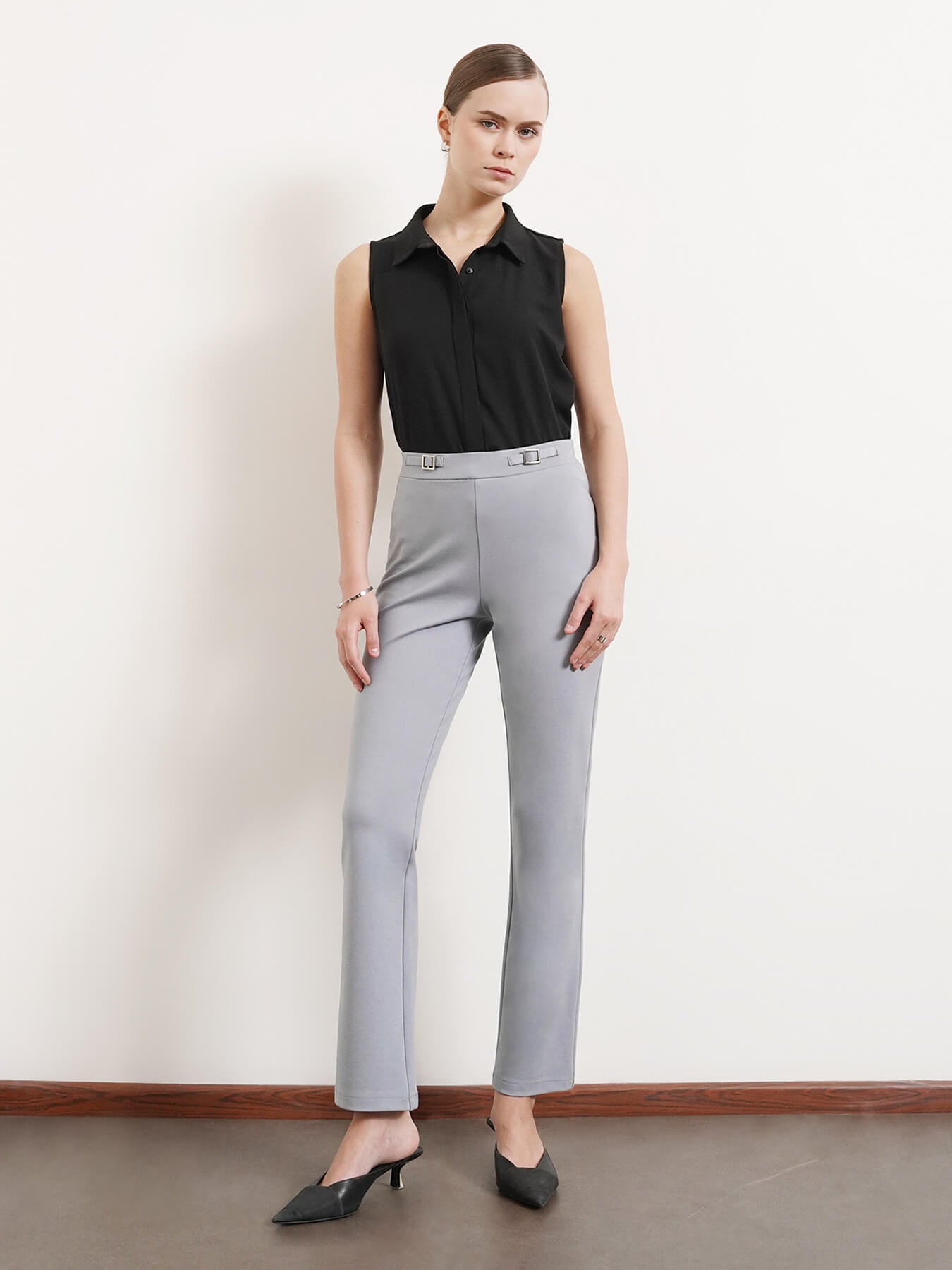 LivIn Bootcut Pants With Buckle - Grey