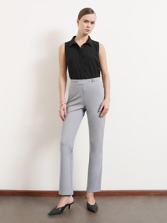 LivIn Bootcut Pants With Buckle - Grey