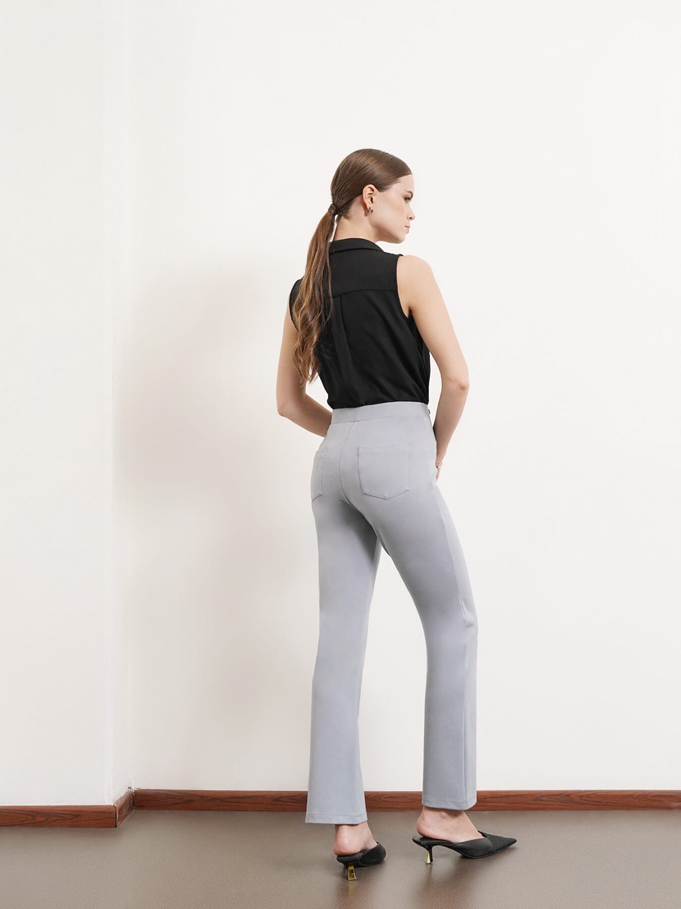 LivIn Bootcut Pants With Buckle - Grey