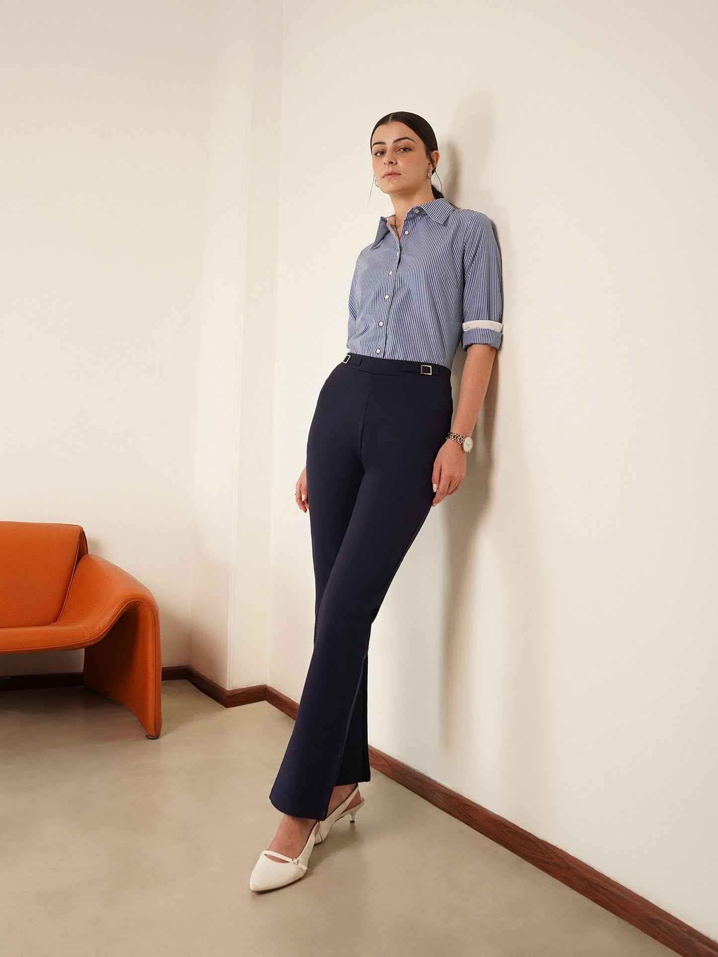 LivIn Bootcut Pants With Buckle - Navy Blue