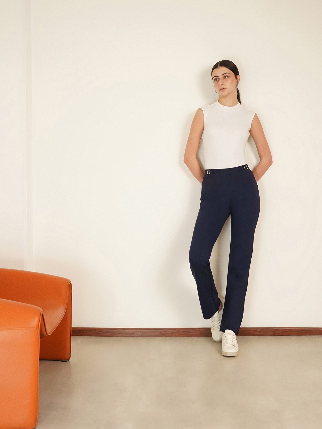 LivIn Bootcut Pants With Buckle - Navy Blue