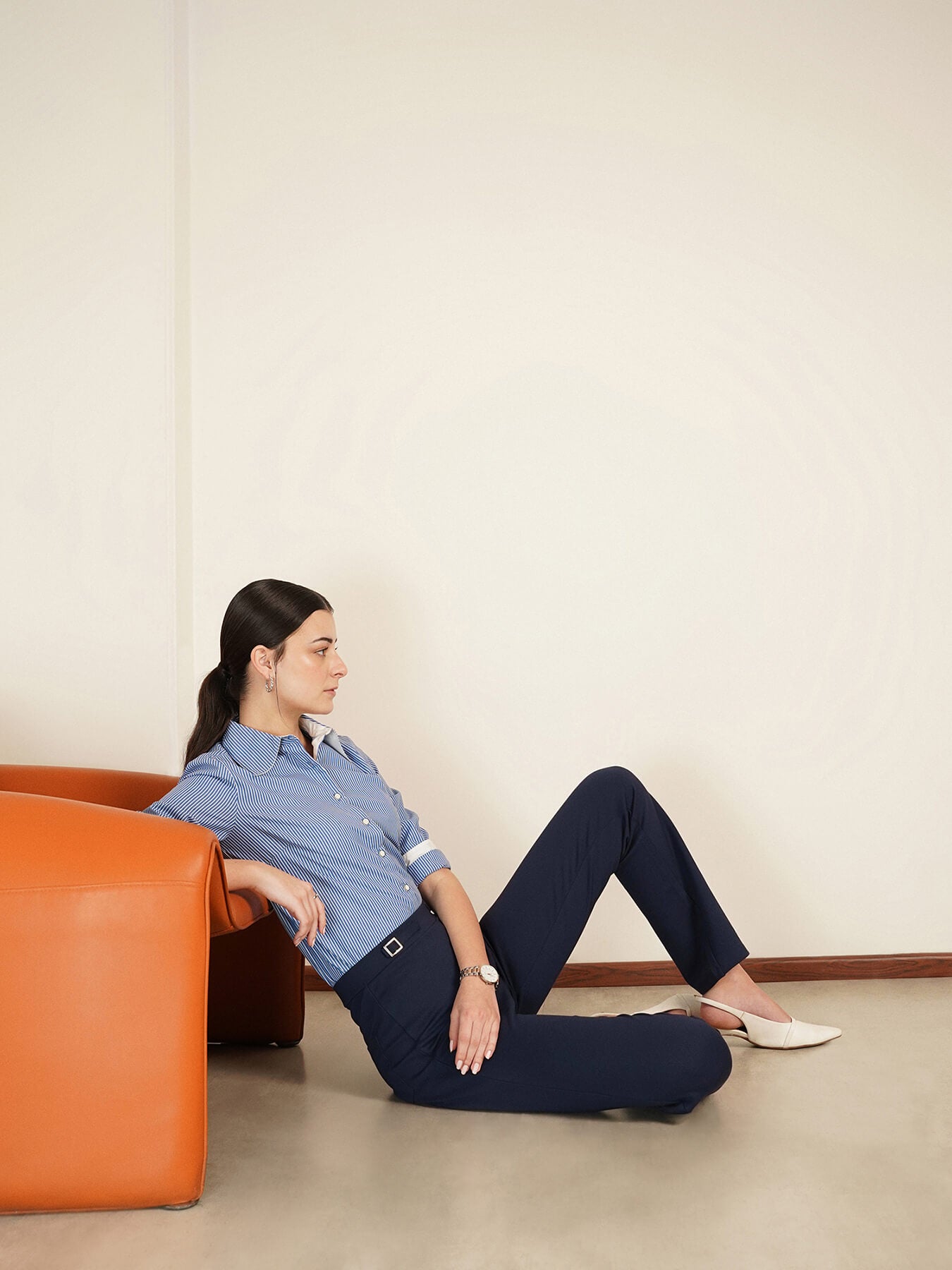 LivIn Bootcut Pants With Buckle - Navy Blue