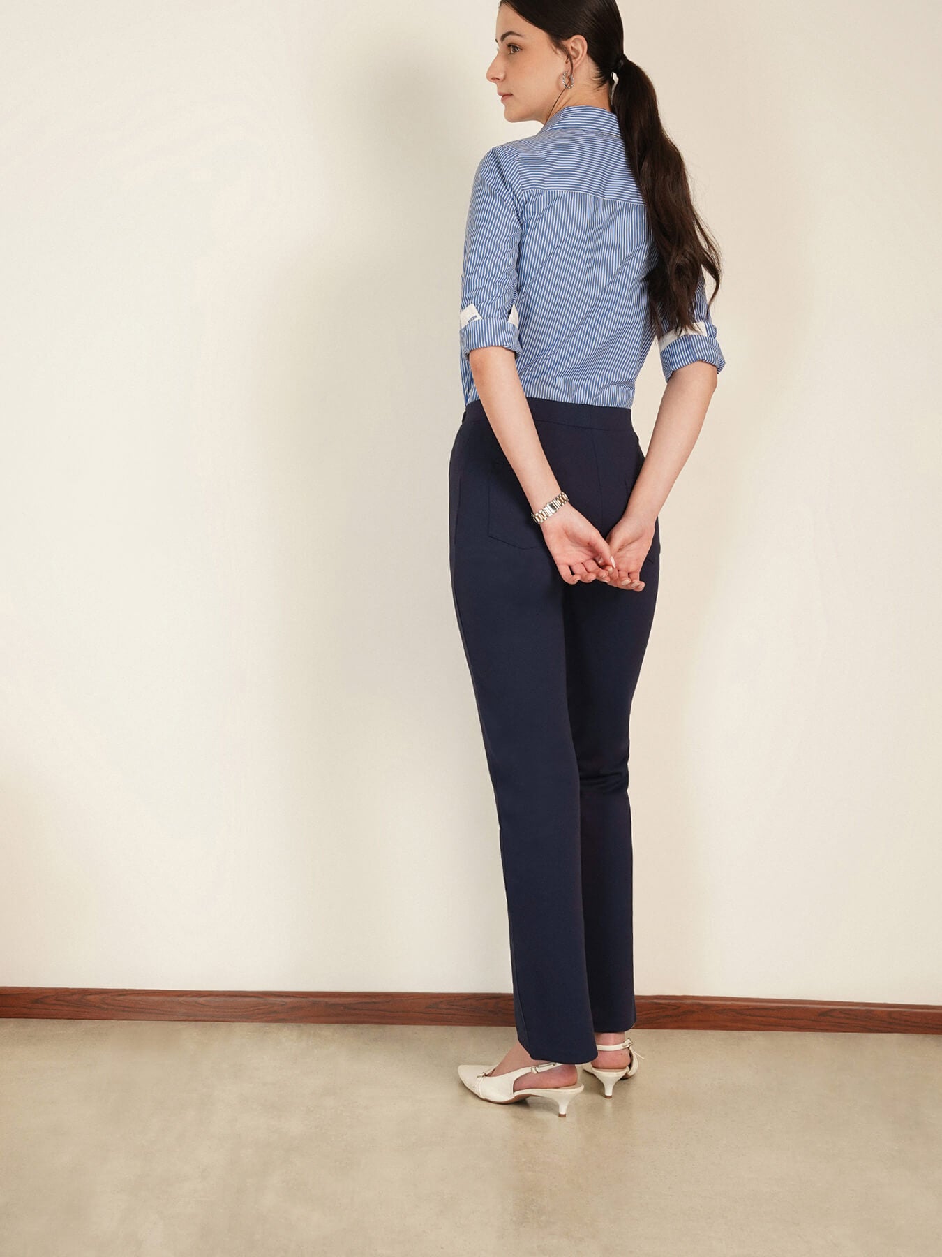 LivIn Bootcut Pants With Buckle - Navy Blue