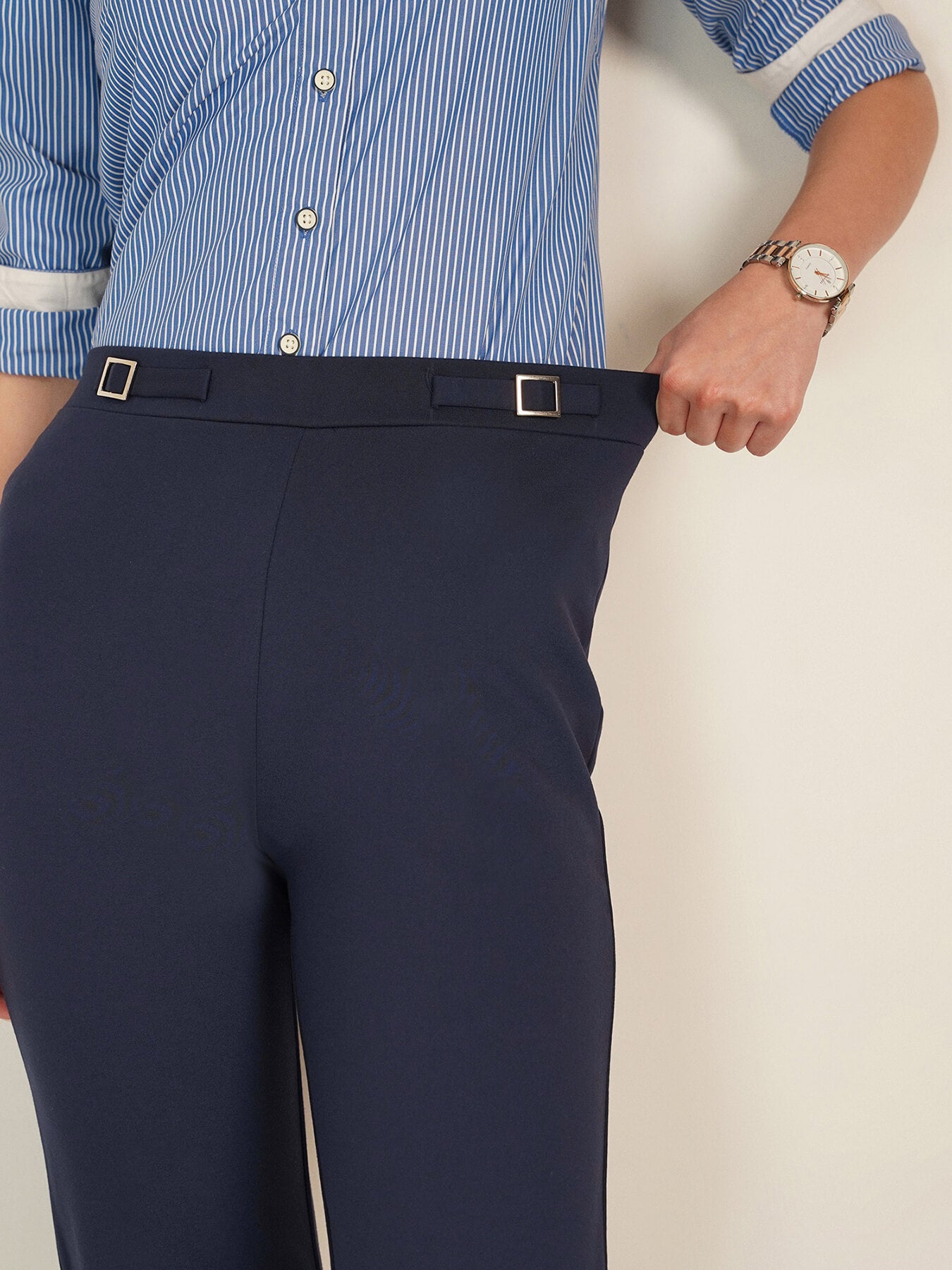LivIn Bootcut Pants With Buckle - Navy Blue
