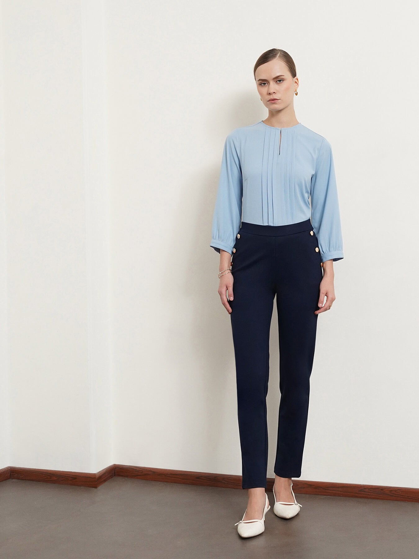 LivIn Straight Fit Pants With Buttons - Navy Blue
