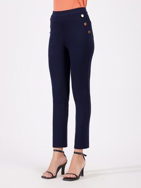 LivIn Straight Fit Pants With Buttons - Navy Blue