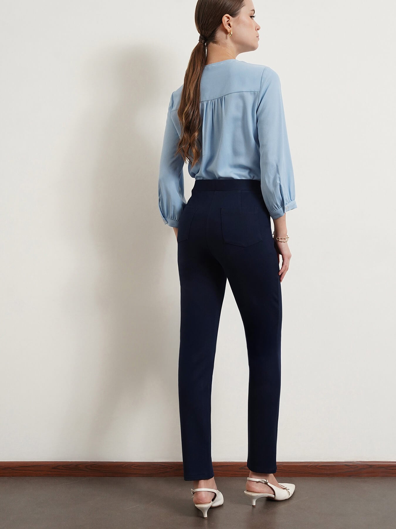 LivIn Straight Fit Pants With Buttons - Navy Blue