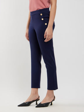 LivIn Straight Fit Pants With Buttons - Navy Blue