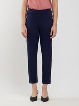 LivIn Straight Fit Pants With Buttons - Navy Blue