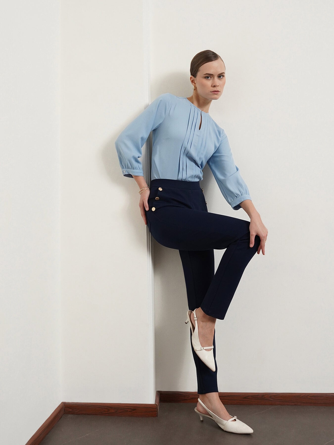 LivIn Straight Fit Pants With Buttons - Navy Blue