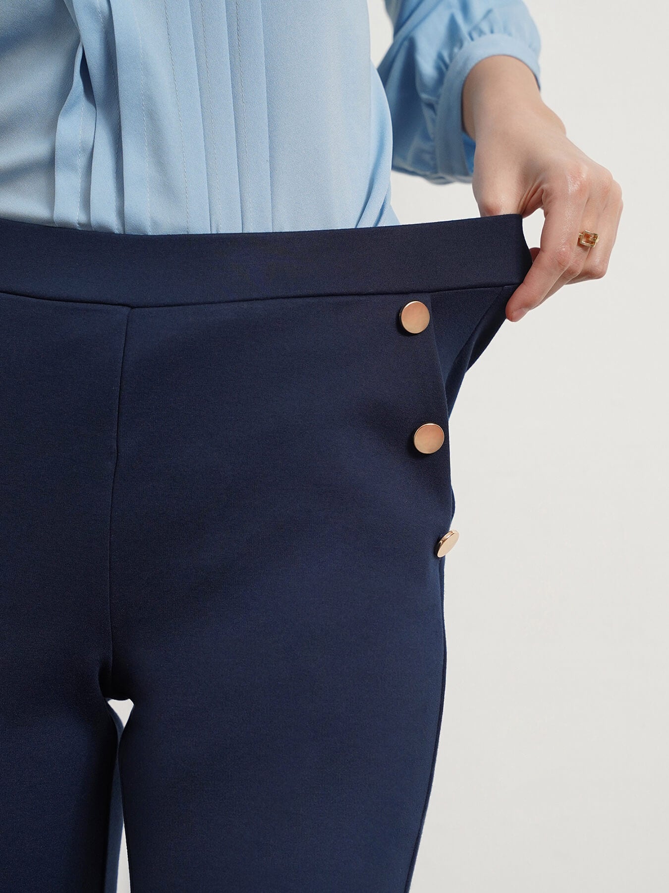 LivIn Straight Fit Pants With Buttons - Navy Blue