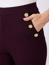 LivIn Straight Fit Pants With Buttons - Maroon