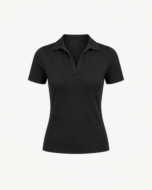 4 Way Stretch Collared LivIn T-shirt - Black