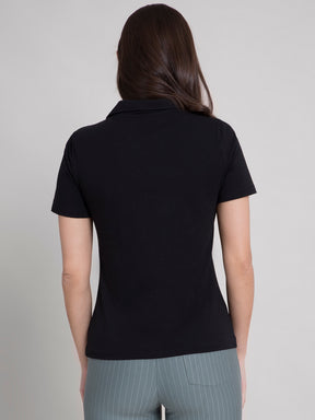 4 Way Stretch Collared LivIn T-shirt - Black