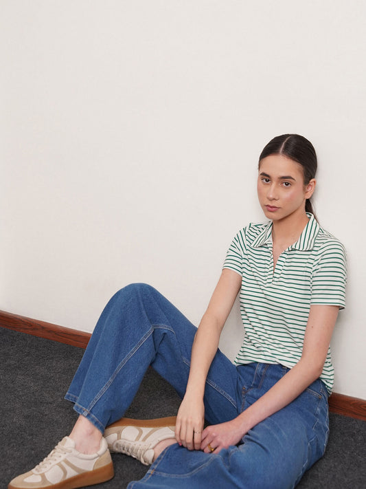 Striped Knitted T-Shirt - White And Green