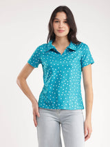 Polka Knitted Tee - Teal