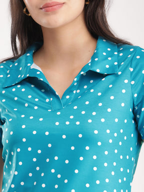 Polka Knitted Tee - Teal