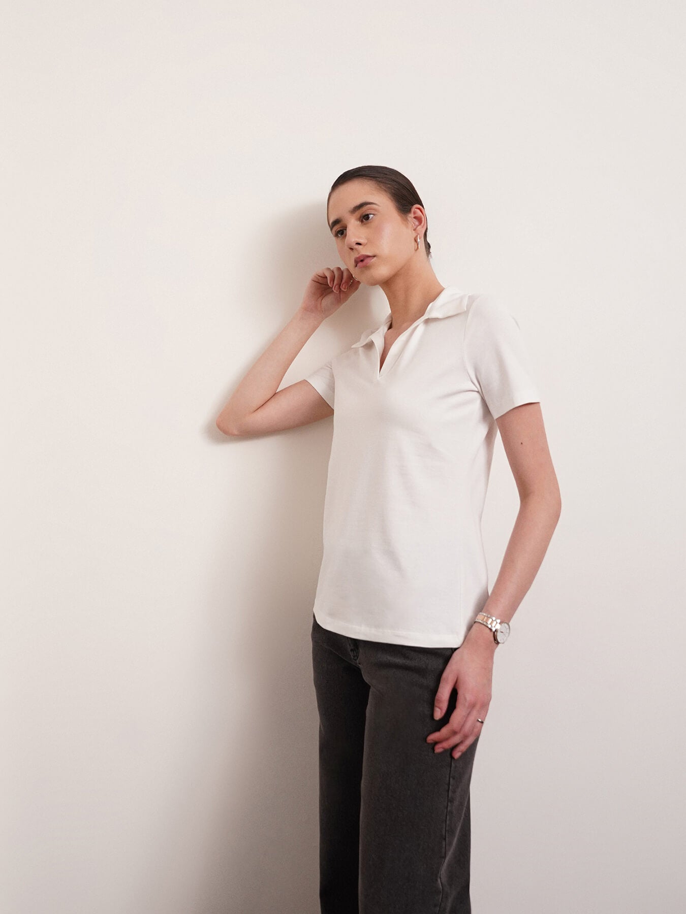 4 Way Stretch Collared LivIn T-shirt - White